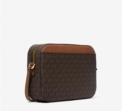 Anna 美品MICHAEL KORS Authentic Michael Kors Jet Set Brown Signature PVC Zip Chain