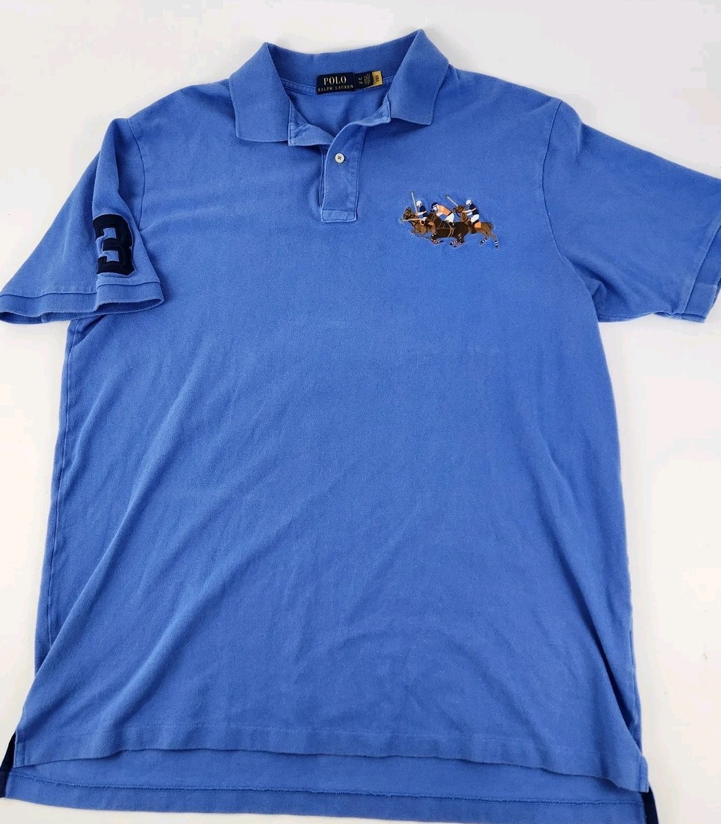 Ralph Lauren Polo Shirt Mens Blue Big Logo Size XL Tall Stampede