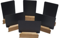 Image of A6 size -chalkboards -blackboards + triangular shaped stained wooden base + pen 