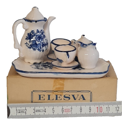 Puppenhaus Elesva Miniatur Teeservice für zwei handbemalt Delfter Blau Vintage