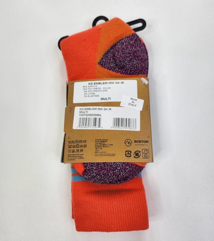 Meias de snowboard Burton Emblem peso médio infantil tamanho médio grande multicoloridas - Imagem 2 de 3