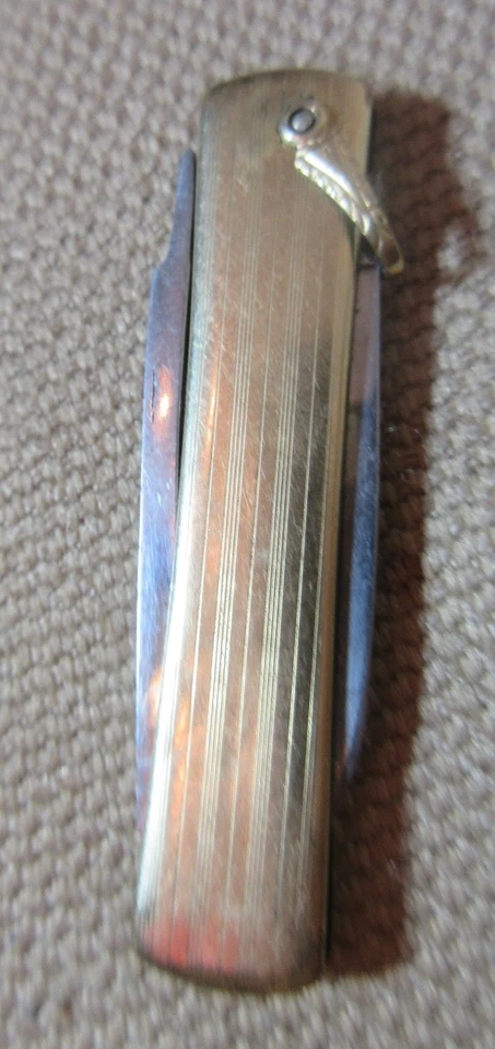 faca dobrável antiga vitoriana folheada a ouro amarelo 12k bolso ferramenta de adulteração de cachimbo - Imagem 4 de 4