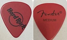 Hard Rock Cafe- Fender Misprinted Guitar Pick- Red w/Black -Stamped Fender