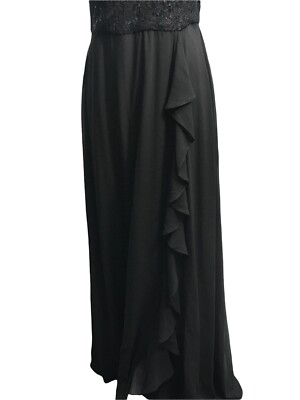 Chaps Dress Elegant Black Long Sequin Sheer Evening Wedding Gown Sx 6 Women  Prom | eBay