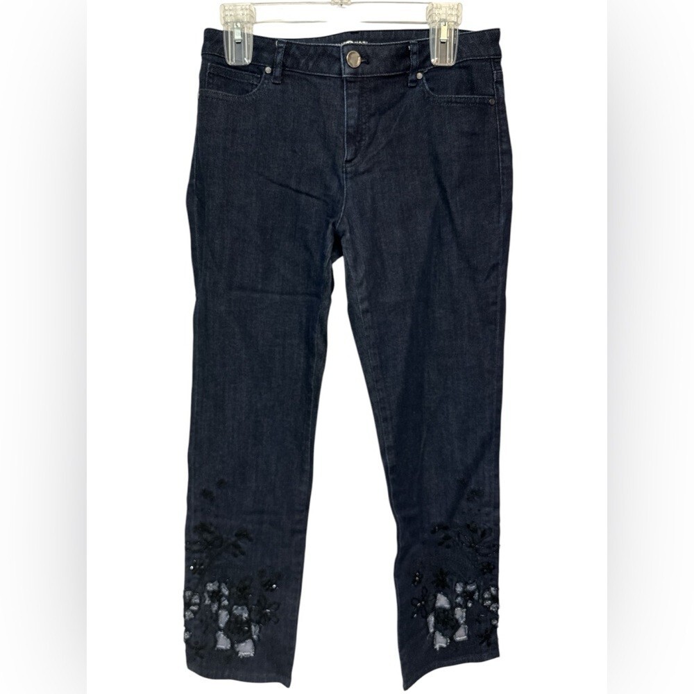 Elie Tahari Embellished Dark Denim Skinny Jeans with Jewel Details