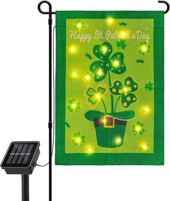 Lighted St Patrick'S Day Lucky Clover Garden Flag without Flag Pole, 12X18 Inch 