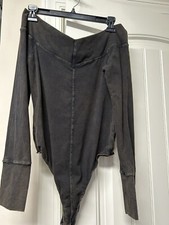 Free People Off The Shoulder Black Burnout Bodysuit Sz M