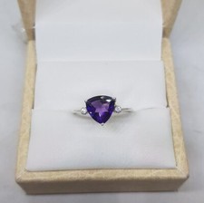 10k Weiss Gold Natürlich Amethyst Und Diamanten Solitaire Damen Versprechen Ring