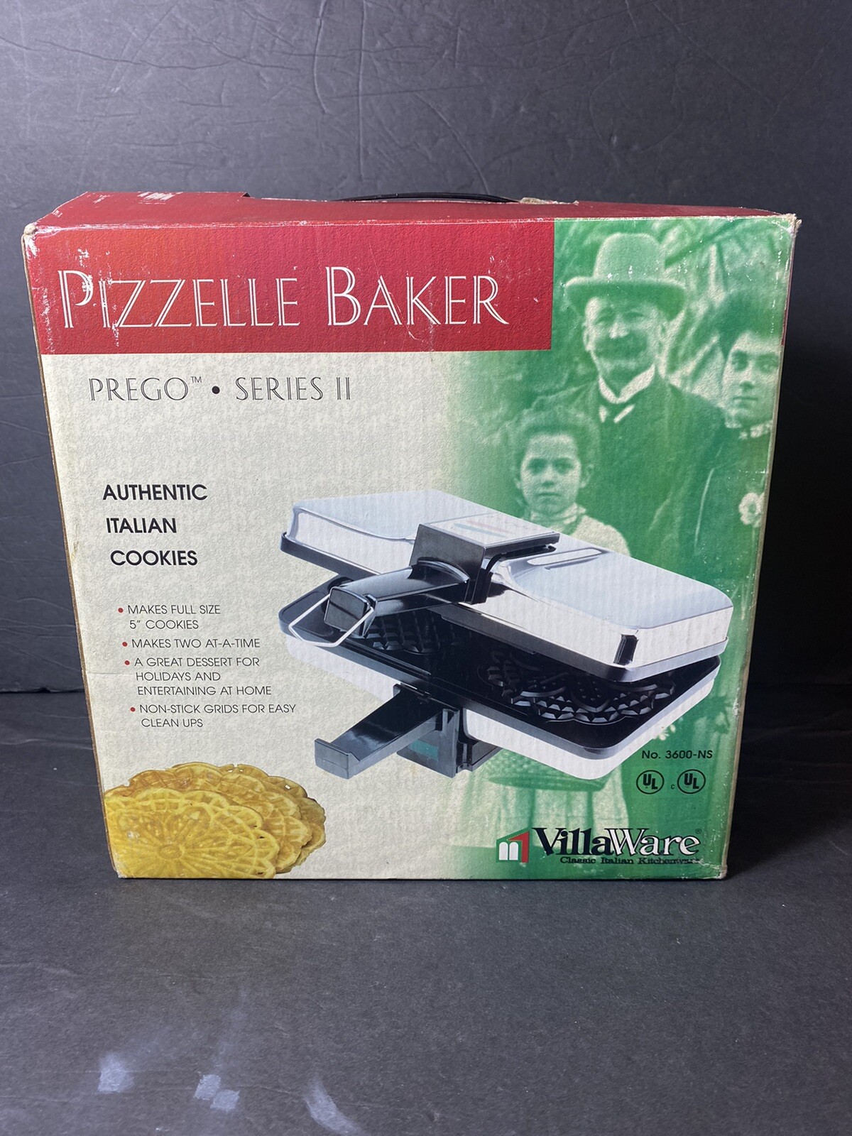 VillaWare V3600NS 750W Prego Pizzelle Baker Black/Silver Open box