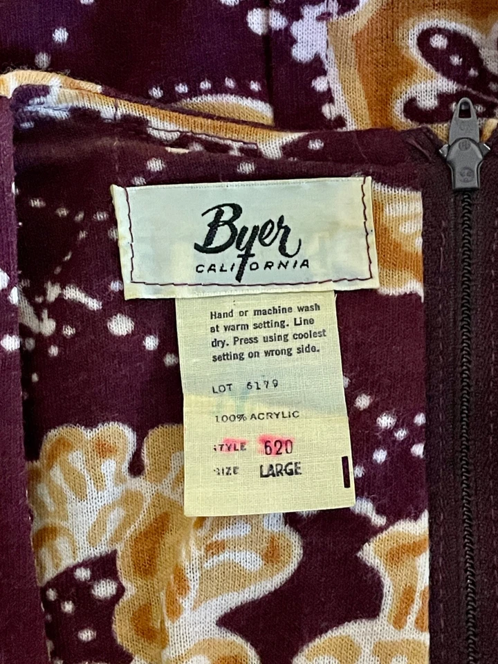 Usado en excelente estado!!VESTIDO MAXI VINTAGE AÑOS 70 BYER CA BOHO HIPPY BORGOÑA Y BRONCEADO FLORAL IMPERIO CINTURA*M Foto 3 de 4