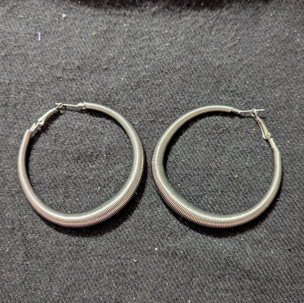 Silver Tone Spring Hoop Statement Earrings - image 1