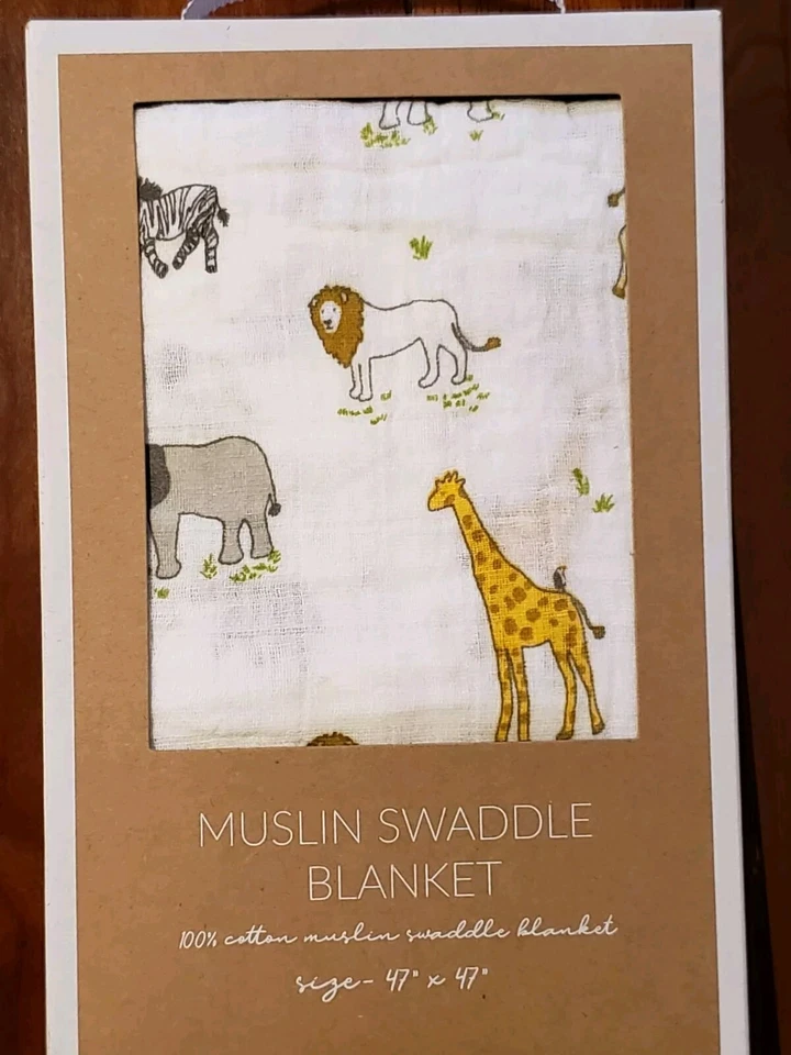 Nuevo NUEVO CON ETIQUETAS Boutique Mud Pie Niña Niño Safari Animal Muselina Envoltura Manta 47 X 47 Foto 3 de 4