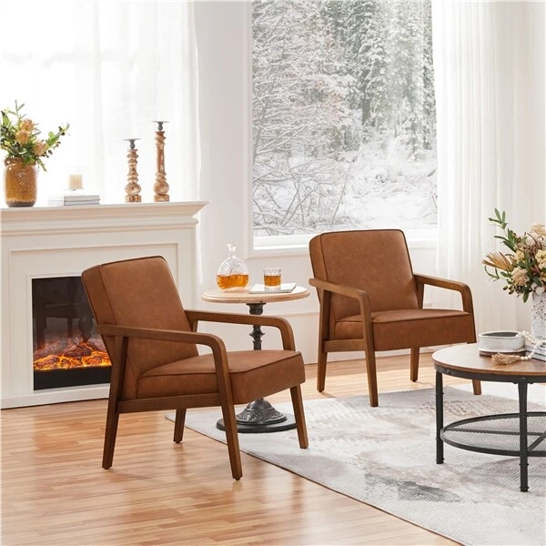 Tub Chair Mid Century Modern Armchair Faux Leather Accent chair
