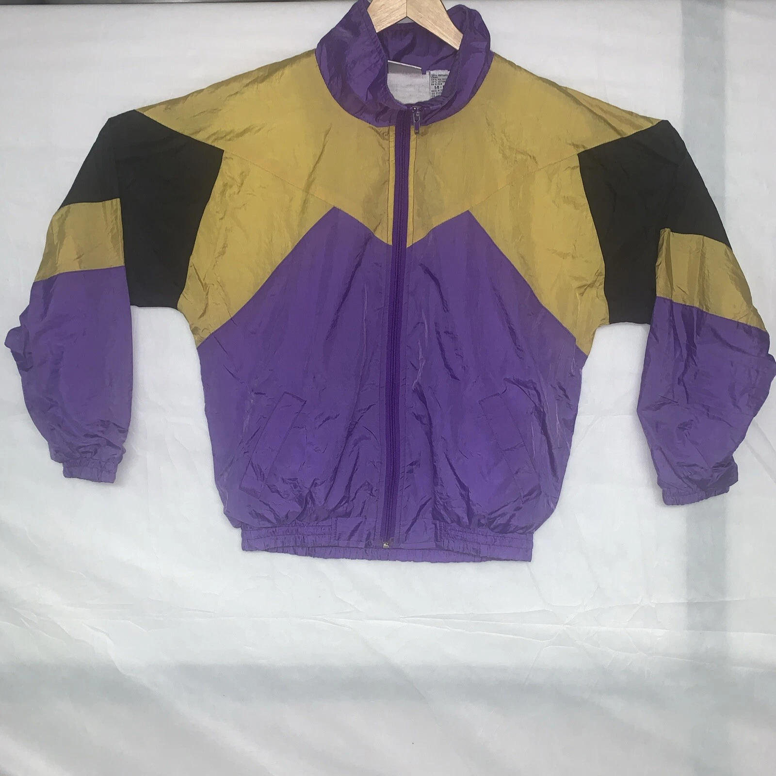 Vintage 80s Nylon Windbreaker Lightweight Full Zip Jacket Multicolor