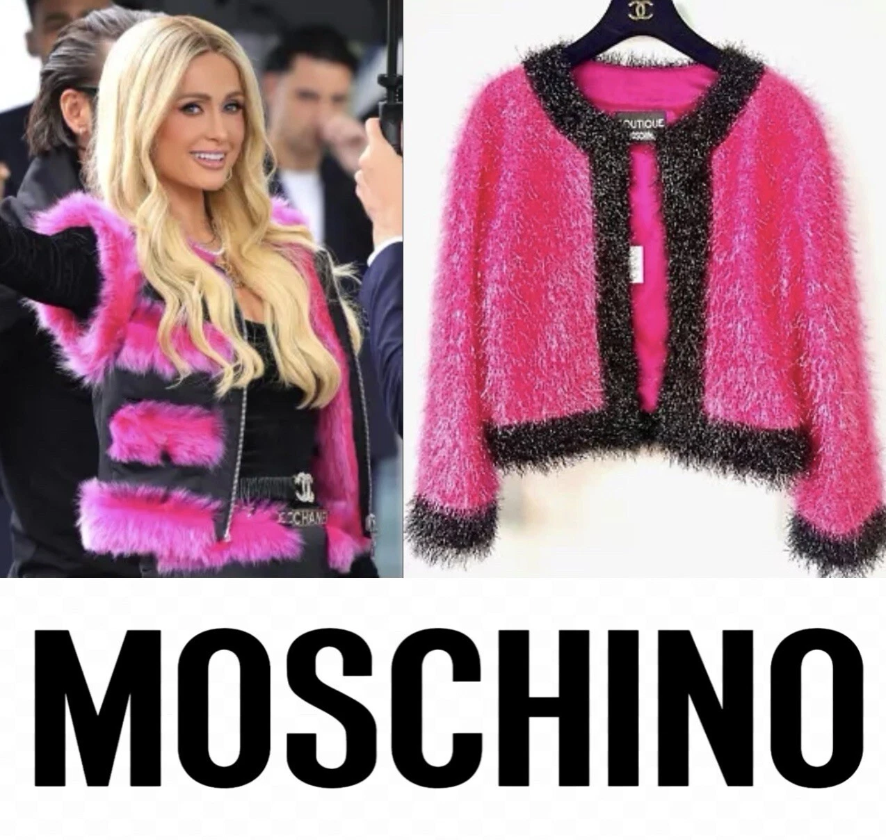 Nuovo Moschino 2015 2016 Rosa Ecopelliccia Glitter Giacca 38 40 42 4 6 8 Cappotto Top M S