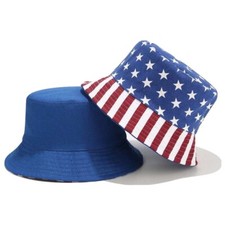 USA Patriotic Sun Protection Red Blue White Stripes and Stars Flag Bucket Hat