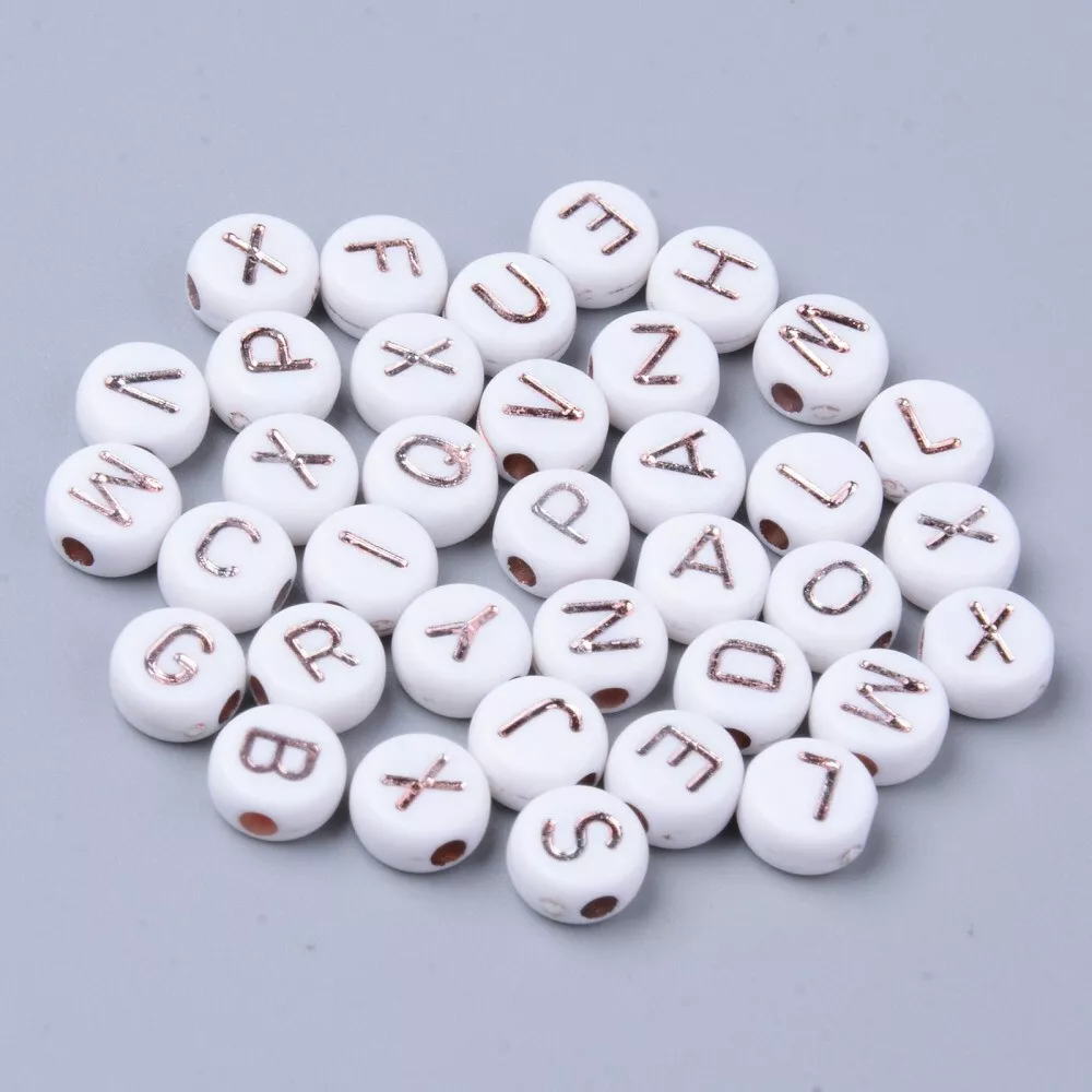 50 Letter Beads Alphabet Beads Rose Gold White Bulk Beads Wholesale 7mm  Mixed