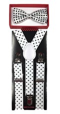 Boys  Girls Adjustable High Quality Bow Tie  Suspender White/Black Polka Dot