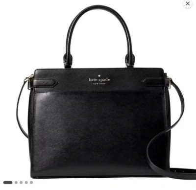 New Kate Spade Madison Staci Cameron Large Satchel Shoulder Black Leather Purse.