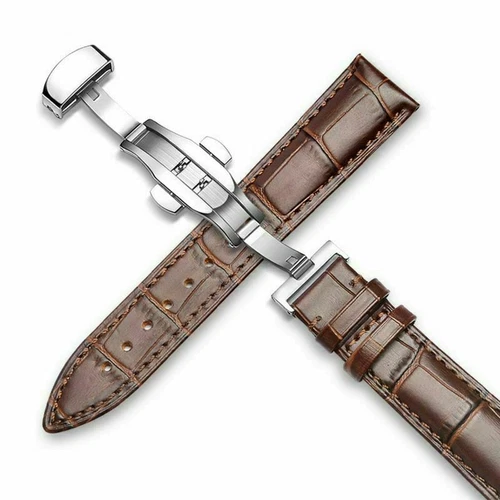 Genuine Butterfly Deployant Clasp Buckle+ Leather Watch Band Strap 19mm-24mm - Picture 8 of 11