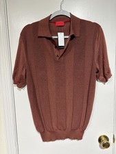 NWT ISAIA Napoli Men's Short Sleeve Cashmere-Silk Blend Polo in Coral Size Large