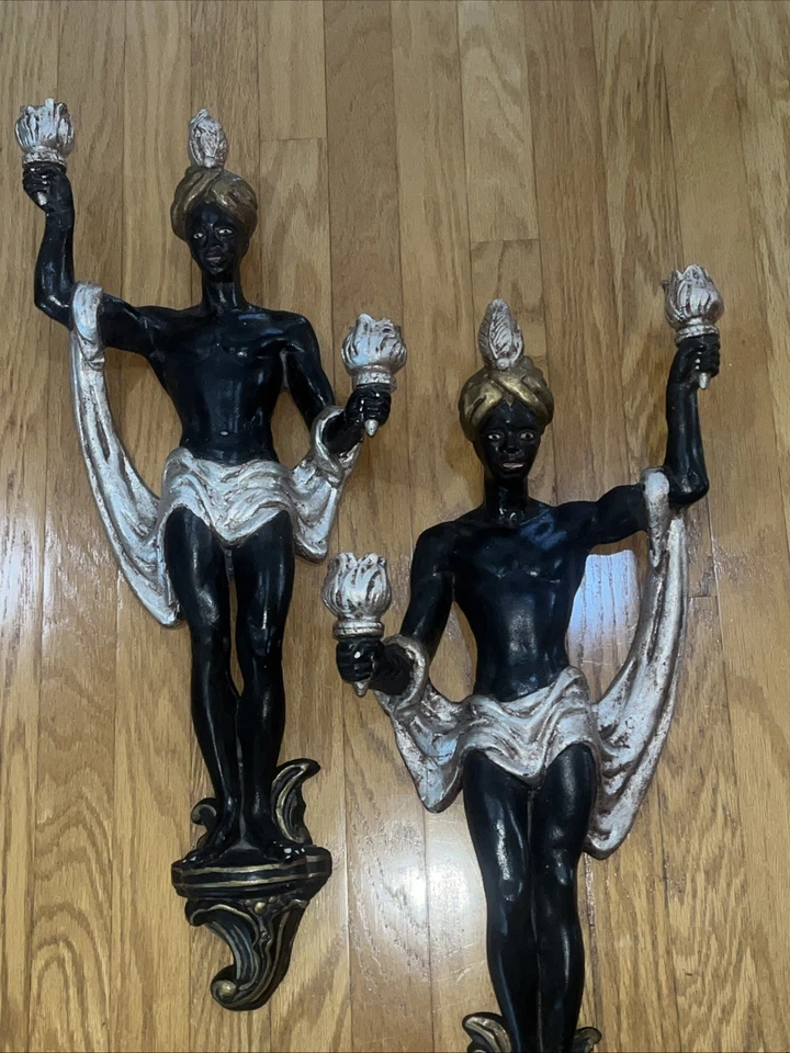 Par de apliques Blackamore con figura de cerámica vintage Foto 2 de 4