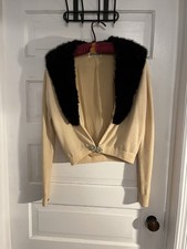 Vintage 1960s CASHMERE Cream Cardigan With Removable Mink Fur Shawl Collar