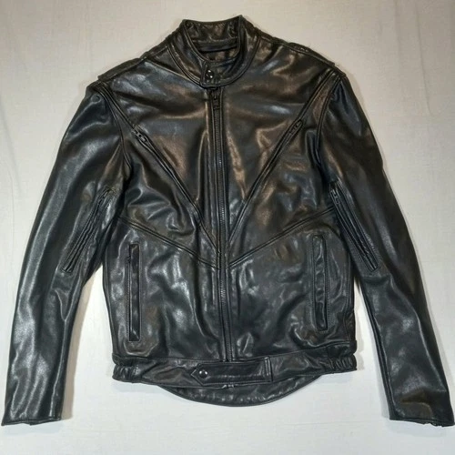 80s 90s BROOKS Multi Vent Leather Motorcycle Jacket 40 Slim Vintage - product listing photo