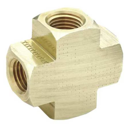 Parker 2205P-4 Cross Brass Dryseal Pipe Fitting, 1/4 In Female Npt X 1/4 In