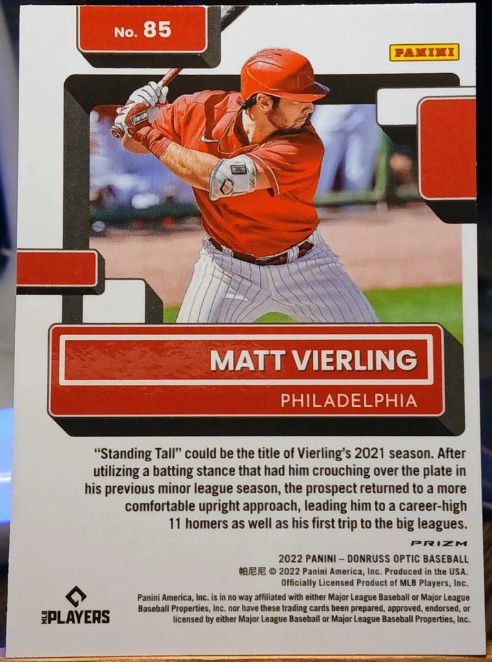 2022 Donruss Optic Matt Vierling Rated Rookie Phillies Silver Holo Prizm #85 RC - Image 2 of 2