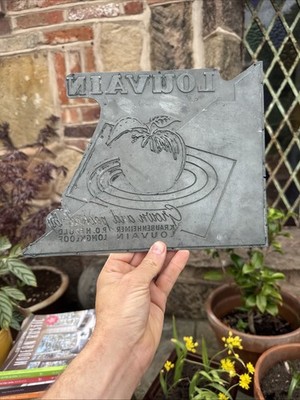 Vintage Metall Druckblock für Obstkisten Retro Werbeschild Plakette