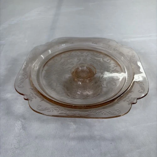 Vintage Indiana Glass Federal Madrid Buff Pink 10.25" Pedestal Cake Plate
