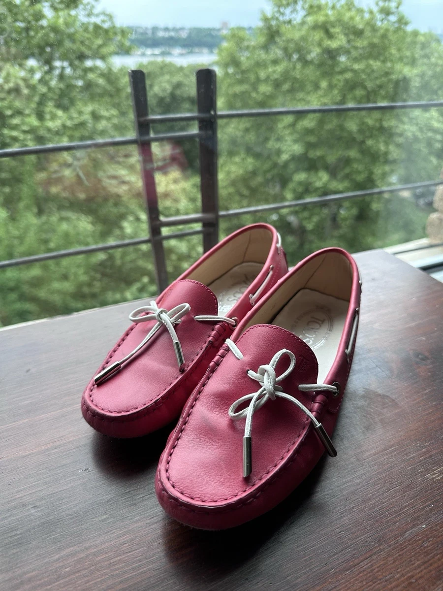 100% AUTH Tod\'s Red Canvas Driving Loafers with Tan Laces Tod main image 4