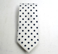 Puccini Neck Tie Men 58 in Microfiber White Navy Blue Small Polka Dots Classic