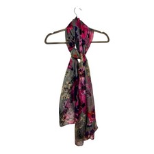 Gray Pink Floral Chiffon Scarf Romantic Boho Lightweight Wrap