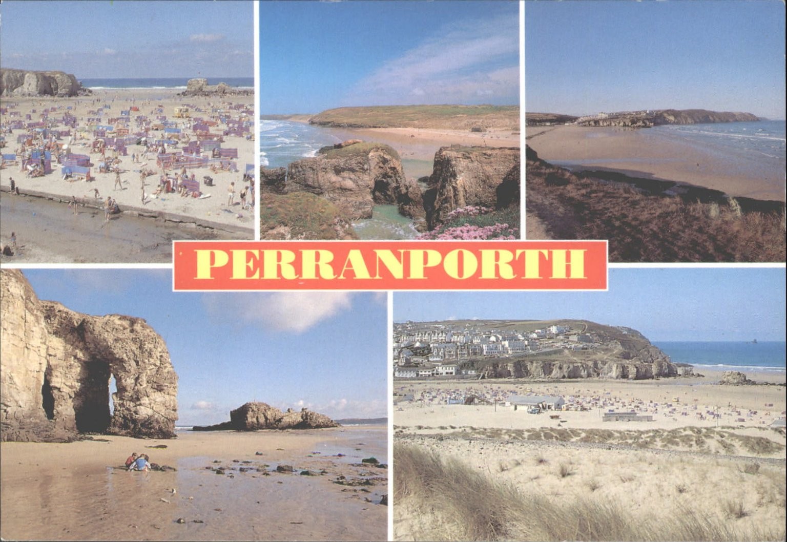 Perranporth Cornwall Multi-View Salmon Cameracolour Postcard Posted