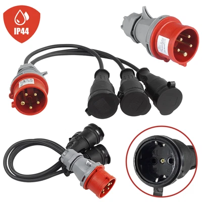 ADELID® CEE Adapter Starkstrom 16A Stecker auf 3x 230V Gummi Kupplung 3x3500W mit Kabel