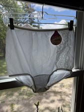 Deadstock Vintage 70s White Panties Satin Nylon Lace Mushroom Gusset Sheer USA 7