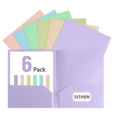 6 Pack Folder with Pockets, Durable File Folders with Business Card Slot, Tea...