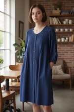 Anthropologie Blue Dubois Embroidered Button-Front Tunic Dress With Pockets