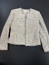 Calvin Klein Boucle Tweed Metallic Blazer Size 4 Open Front Long Sleeve Jacket