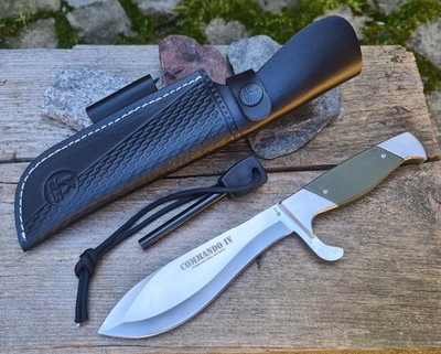 K25 Messer COMMANDO IV Fahrtenmesser 8Cr13MoV Stahl Lederscheide Feuerstarter