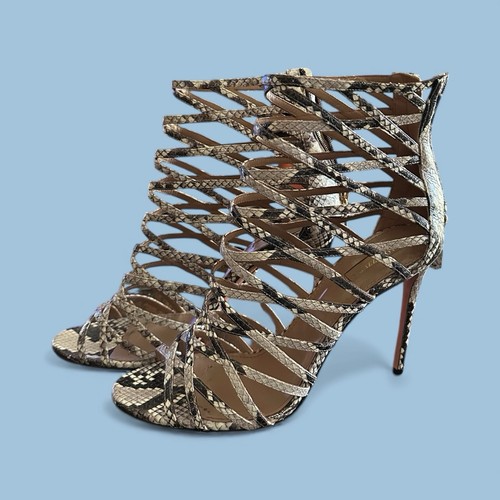 Aquazzura Beige Snakeskin Embossed Leather Gladiator Sandals Size US 11 EU 41