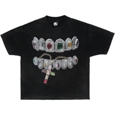 GRILLZ CROSS CHAIN Boxy Vintage Shirt Graphic Tee Streetwear Y2K