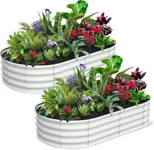 US 2Pcs Oval Raised Garden Bed Galvanized Open-Ended Base Metal Planter Garden