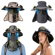 2 In1 Solar Fan Hat UPF50 Sun Hat With Fans Wide Brim Fishing Hat w/ Face Cover