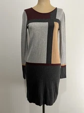 Max Studio Women's Dress Small Color Block Long Sleeve Round Neck Cotton Rayon