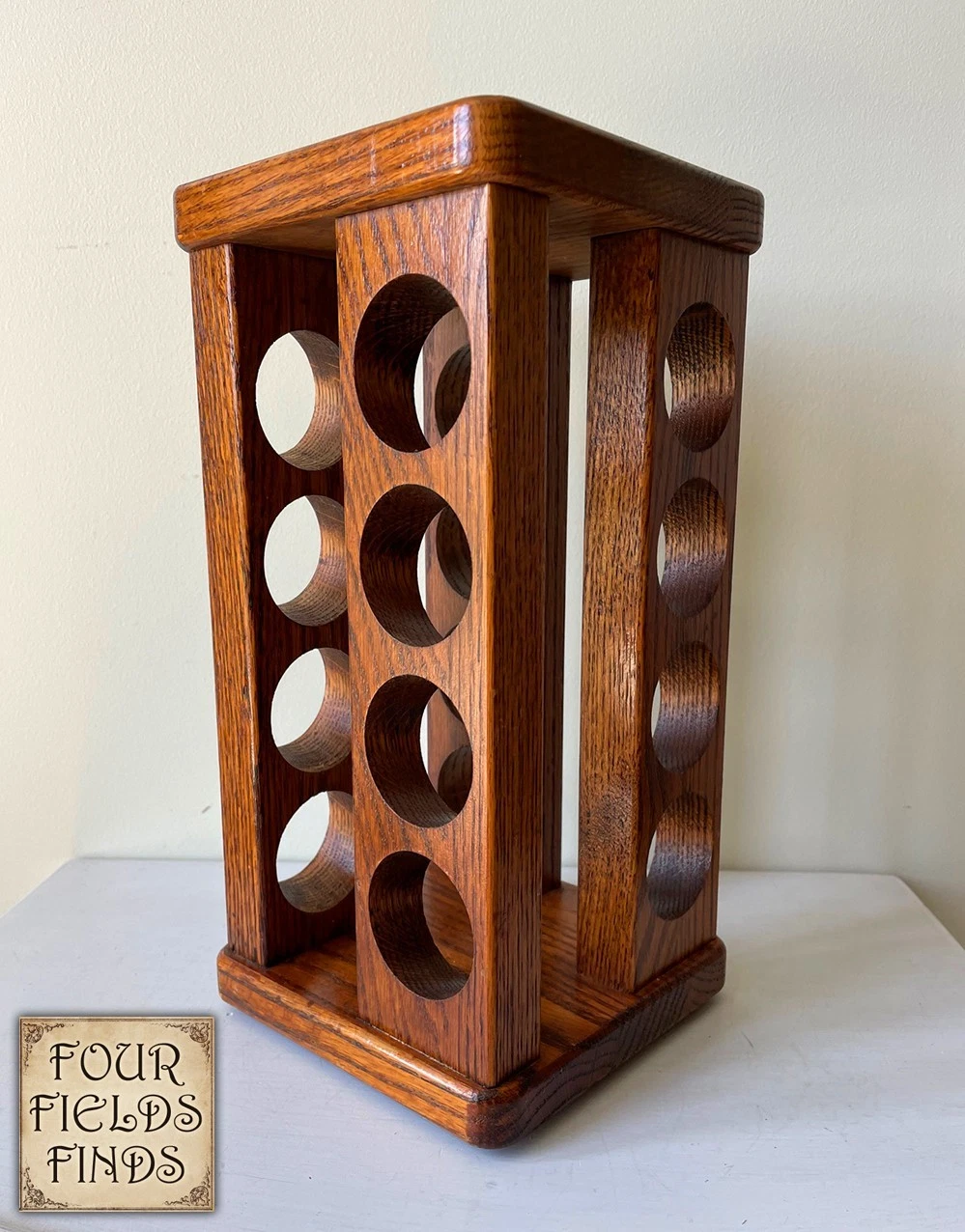 Solid Oak Vintage Farmhouse Wood 16 Count Lazy Susan Spice Rotating Rack