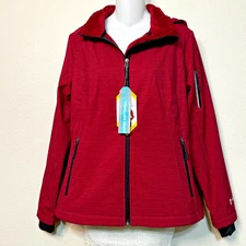 FREE COUNTRY Jacket Womens Soft Shell Removeable Hood Medium Heather Red 4367