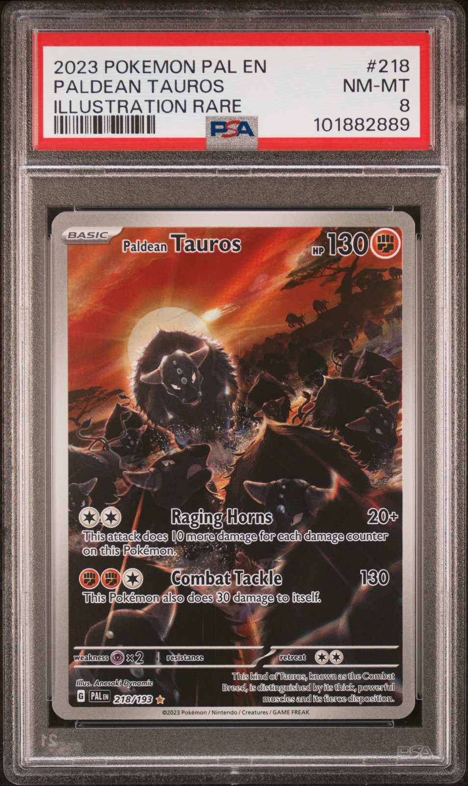 2023 POKEMON PAL EN-PALDEA EVOLVED ILLUSTRATION RARE #218 PALDEAN TAUROS PSA 8